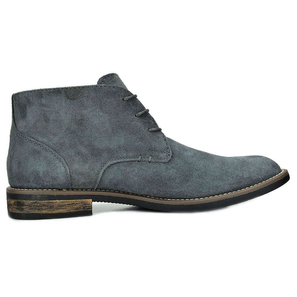 New Mens Gray Suede Leather Lace Up Chukka Boots - Picture 4 of 5